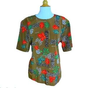 Vintage 1980s Botanical Herbal Plus Size Blouse - 1X